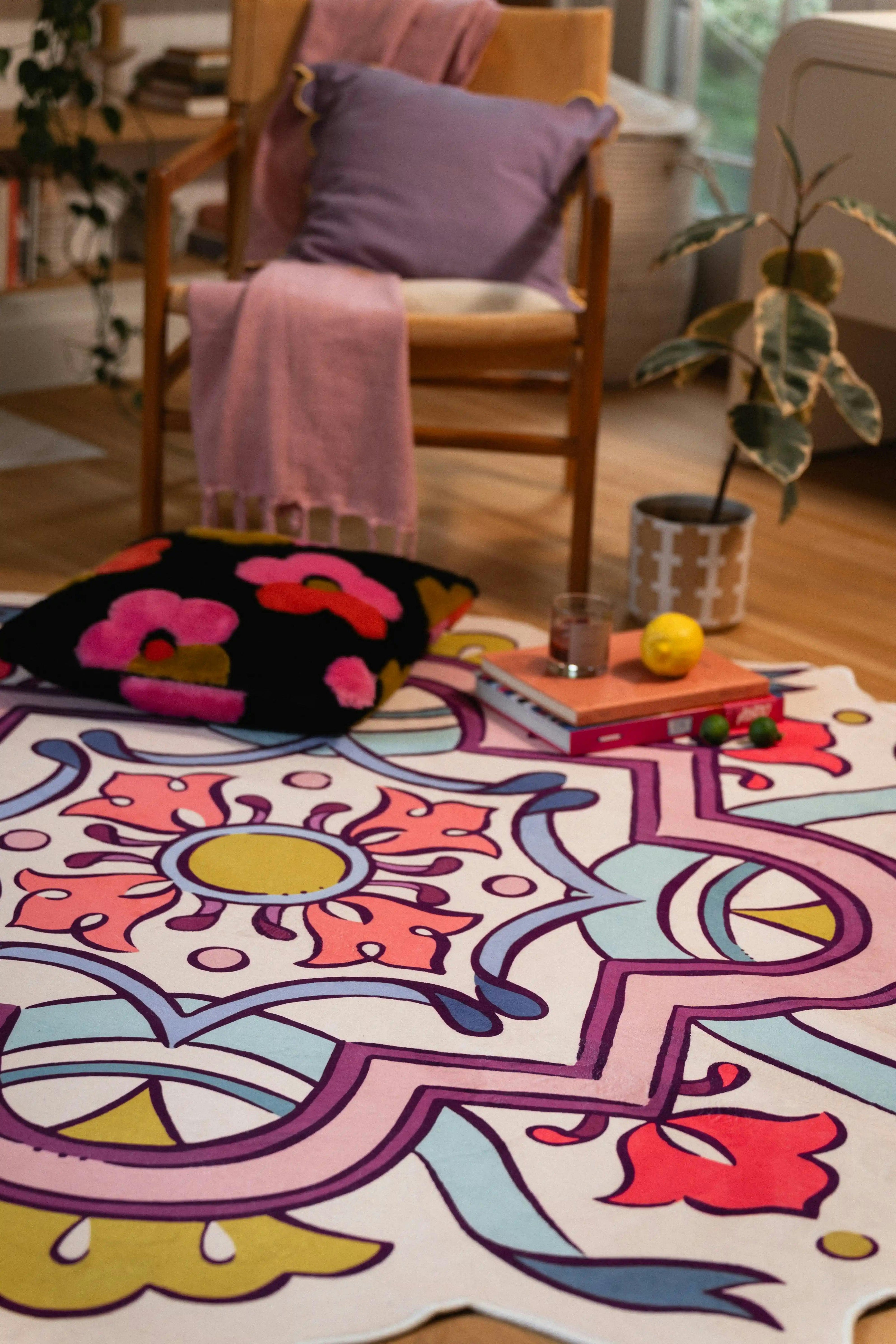 Pink Scalloped Bohemian Medallion Rug by Maayan Alper-Swan