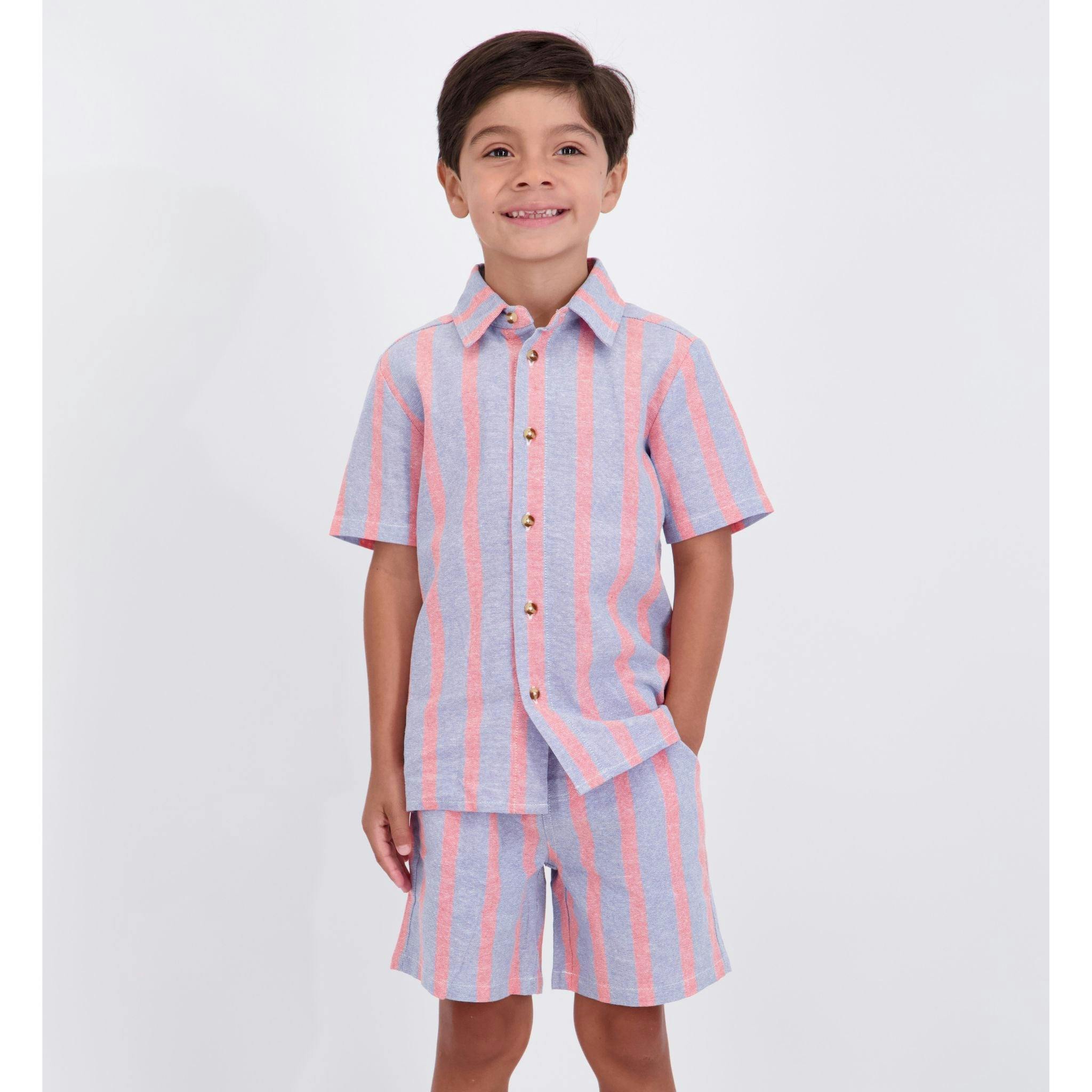 Boys Orange Striped Airy Oxford Set | Orange Stripe