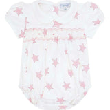 Pink Stars Print Smocked Bubble