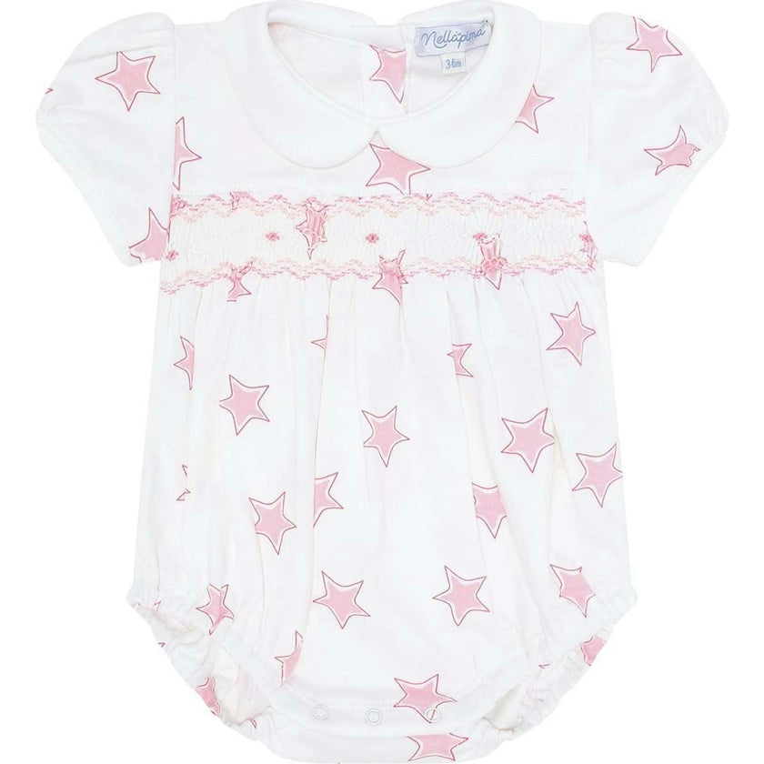 Pink Stars Print Smocked Bubble
