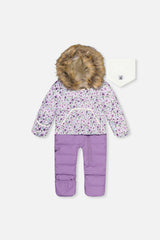 Baby Snug One Piece Snowsuit Adapted For Car Seats Purple Printed Mini Flowers