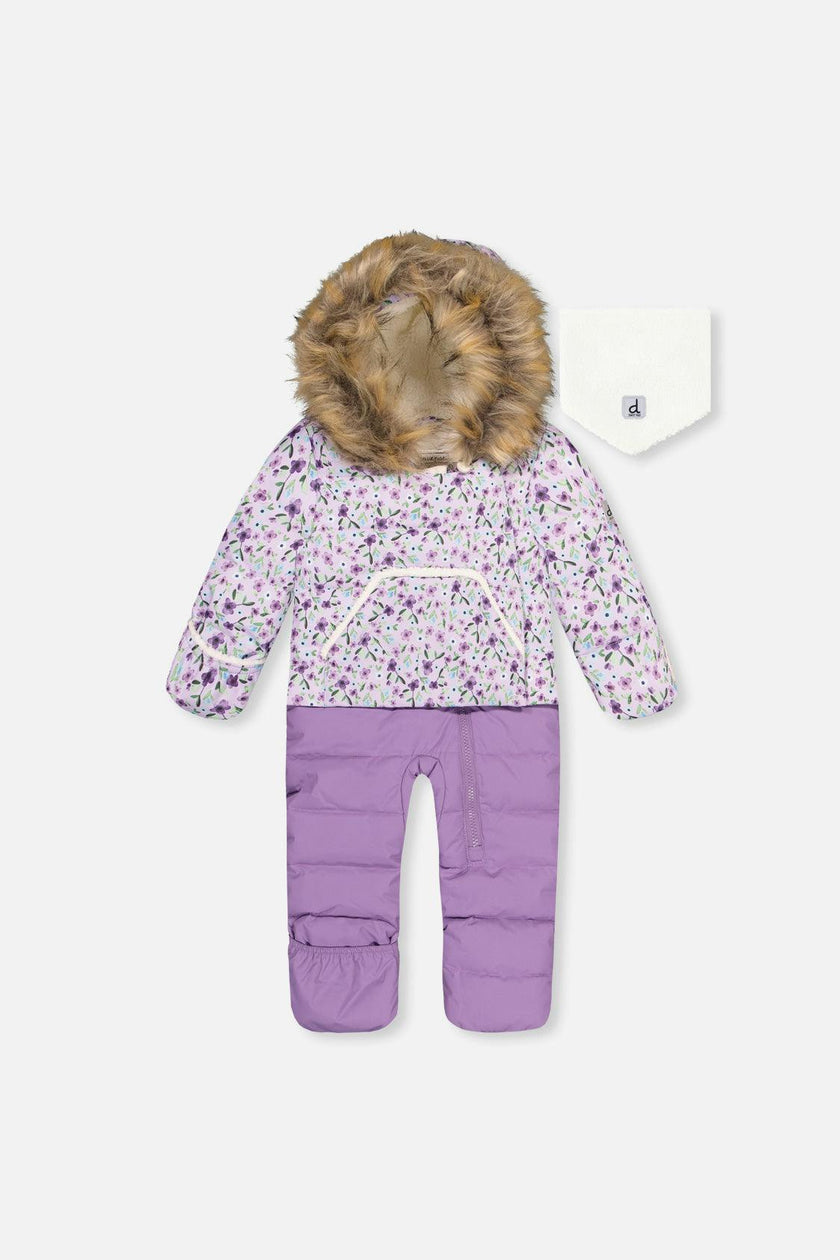 Baby Snug One Piece Snowsuit Adapted For Car Seats Purple Printed Mini Flowers