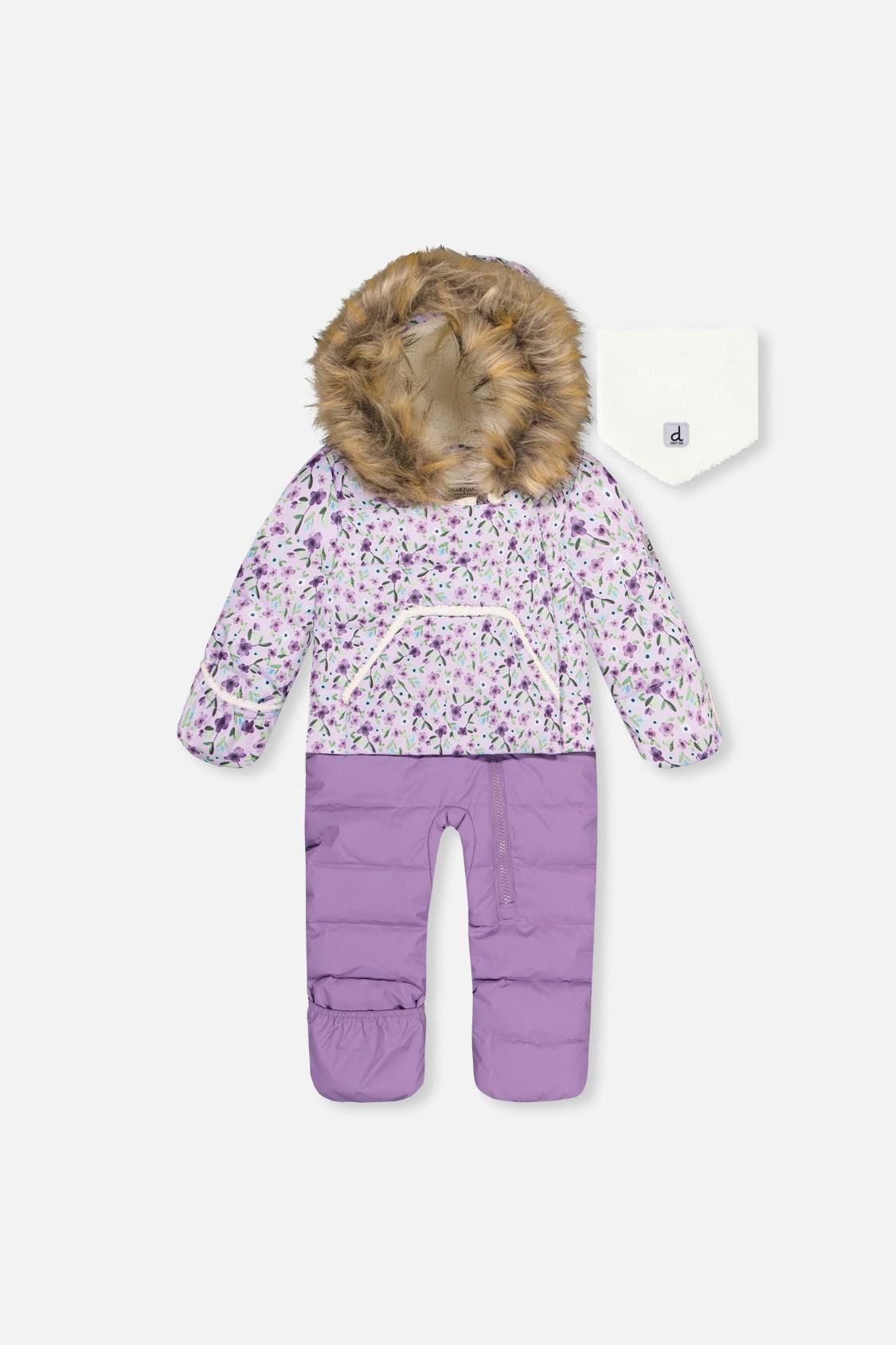 Baby Snug One Piece Snowsuit Adapted For Car Seats Purple Printed Mini Flowers