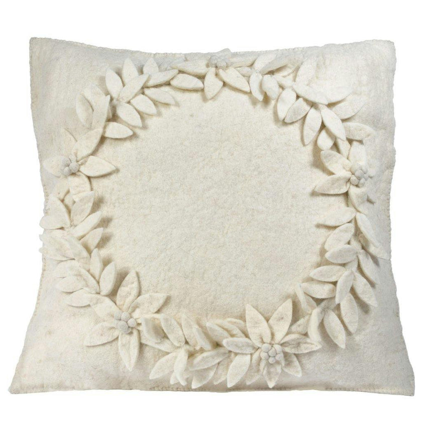 Hand Felted Wool Christmas Pillow, Cream Wreathâ 20"