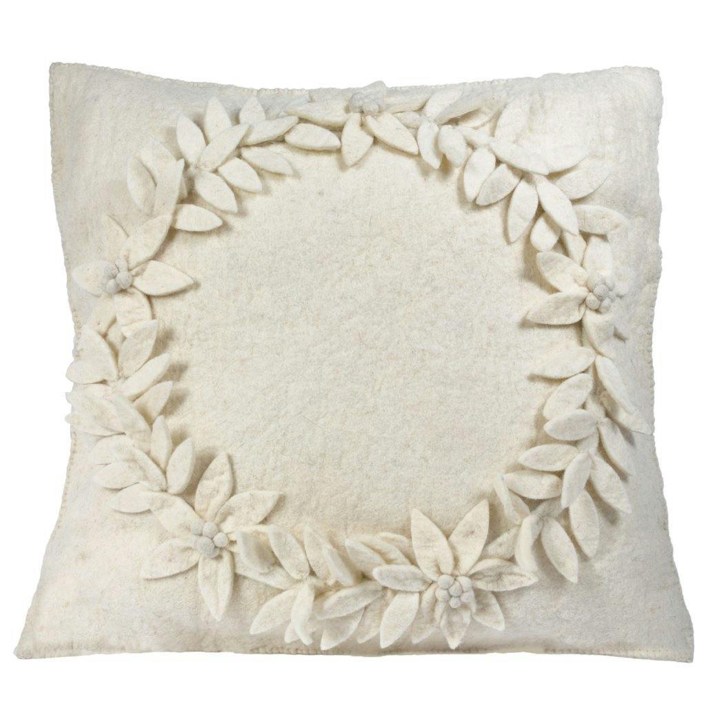 Hand Felted Wool Christmas Pillow, Cream Wreathâ 20