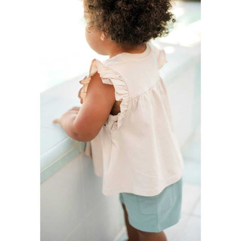 Garment Dye Ruffle T-Shirt, Brown
