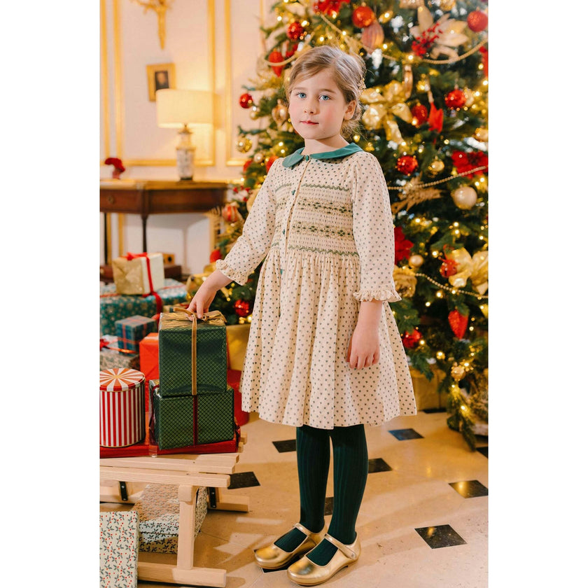 Olympe Green Long Sleeve Smocked Dress