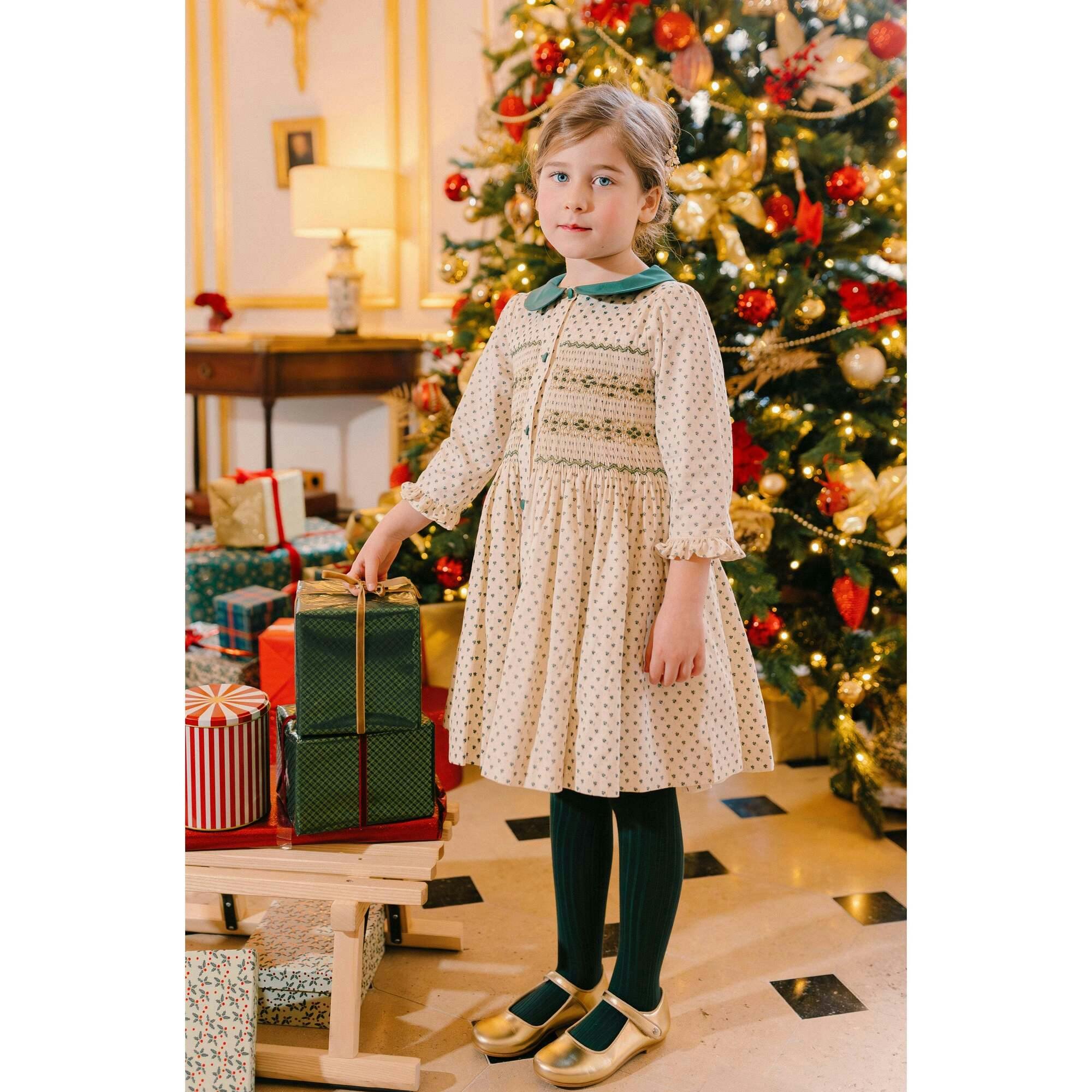 Olympe Green Long Sleeve Smocked Dress
