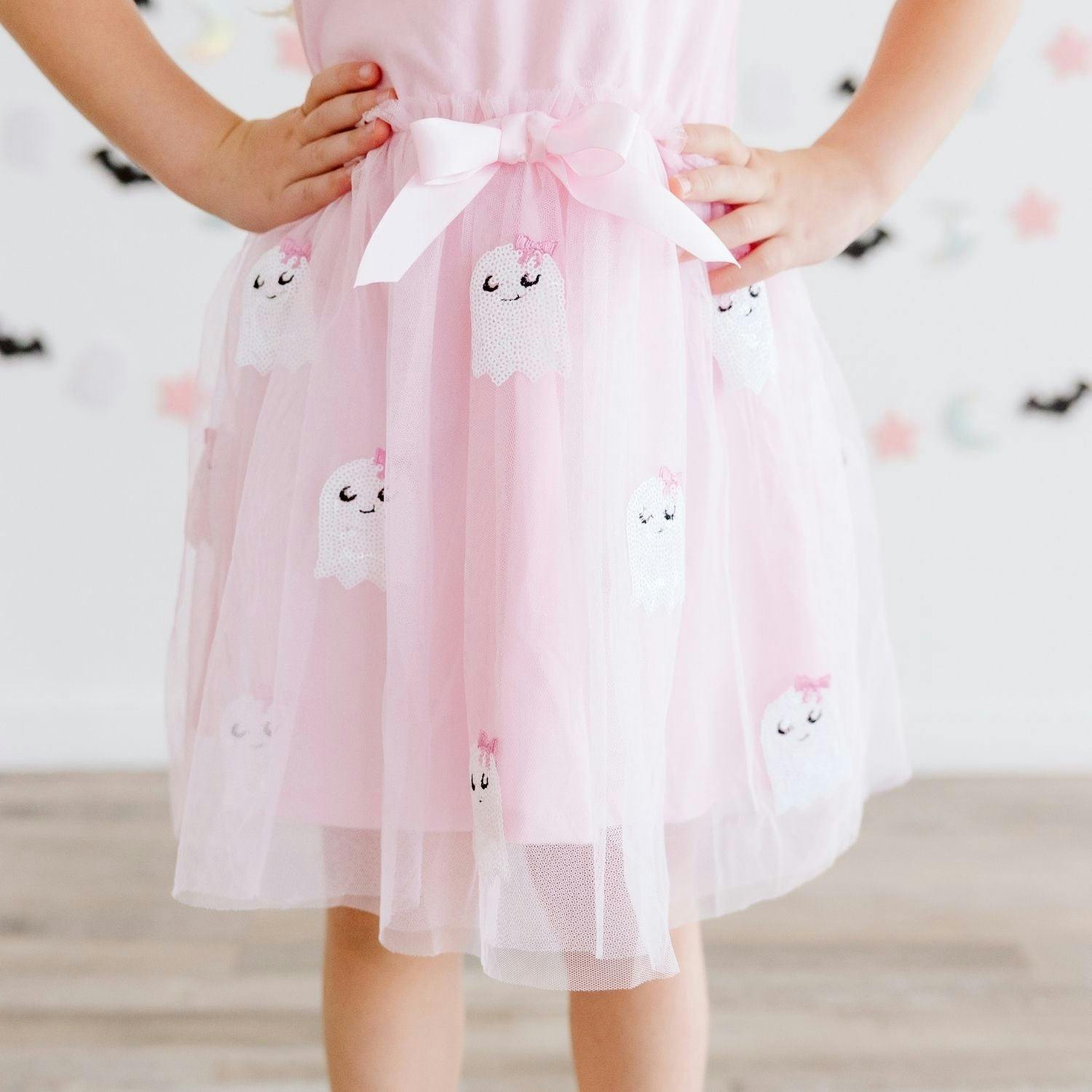 Boo Sequin Patch Halloween Short Sleeve Tutu Dress