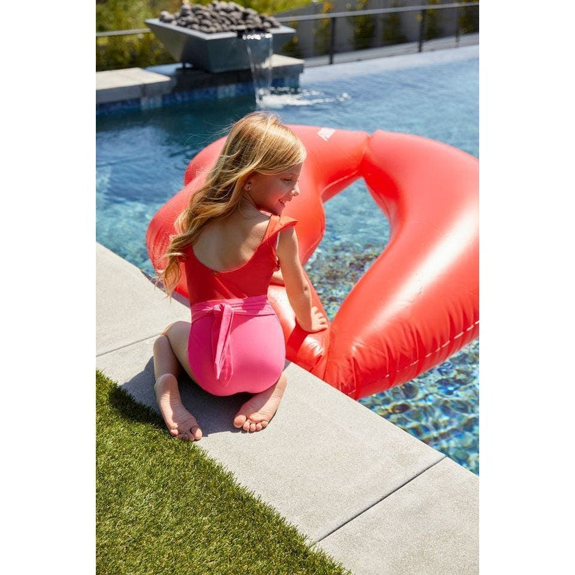 Ruffle Shoulder Belted Knot Waist One-Piece, Pink