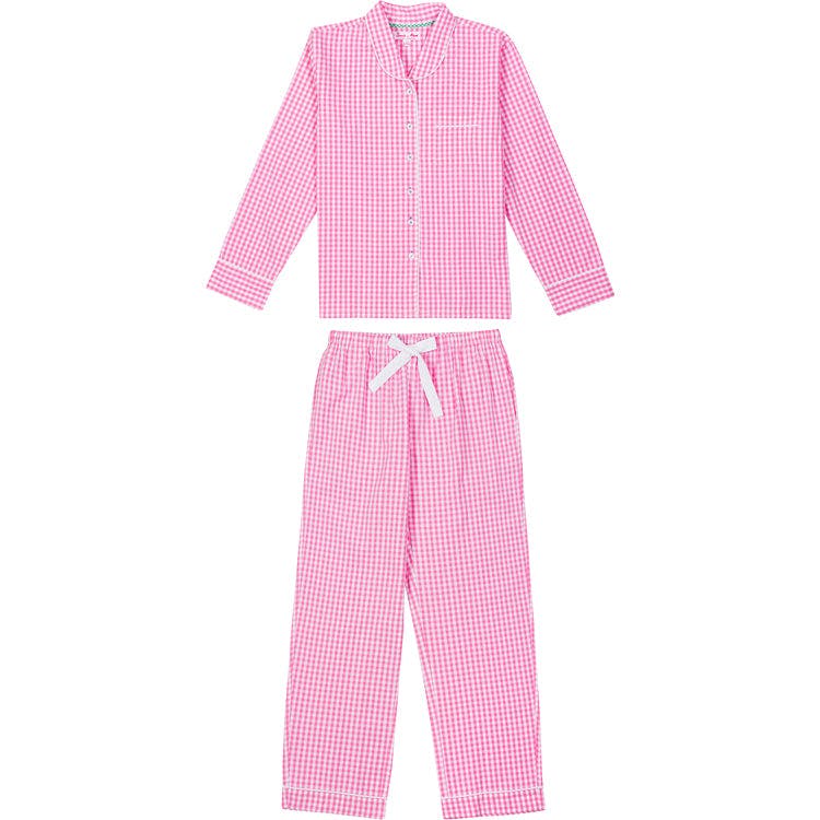 Women's Hepburn Gingham Pink Long PJ Set - Organic Cotton Poplin