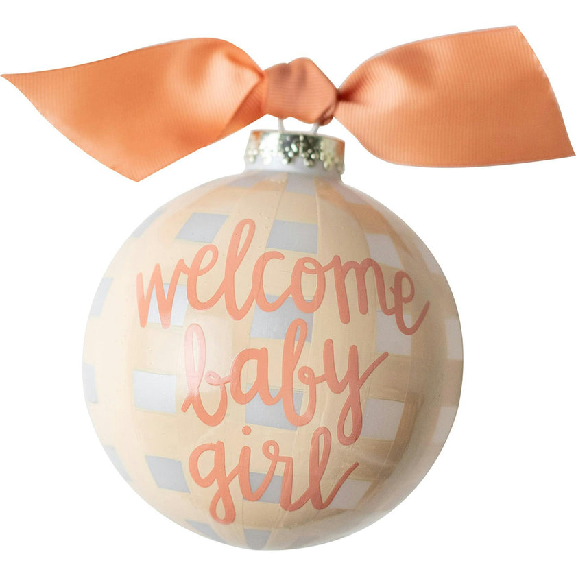 Welcome Baby Girl Gingham Glass Ornament