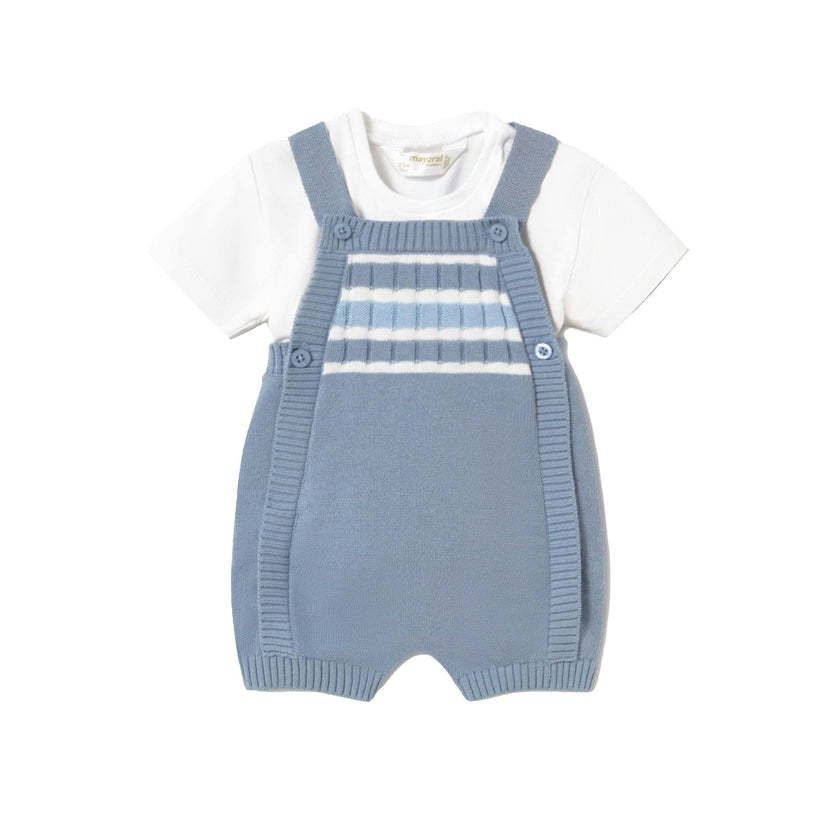 Blue Knitted Baby Romper with Straps