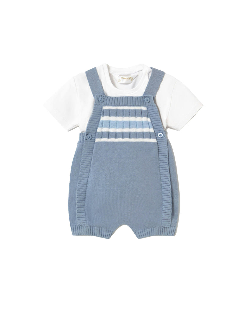 Blue Knitted Baby Romper with Straps