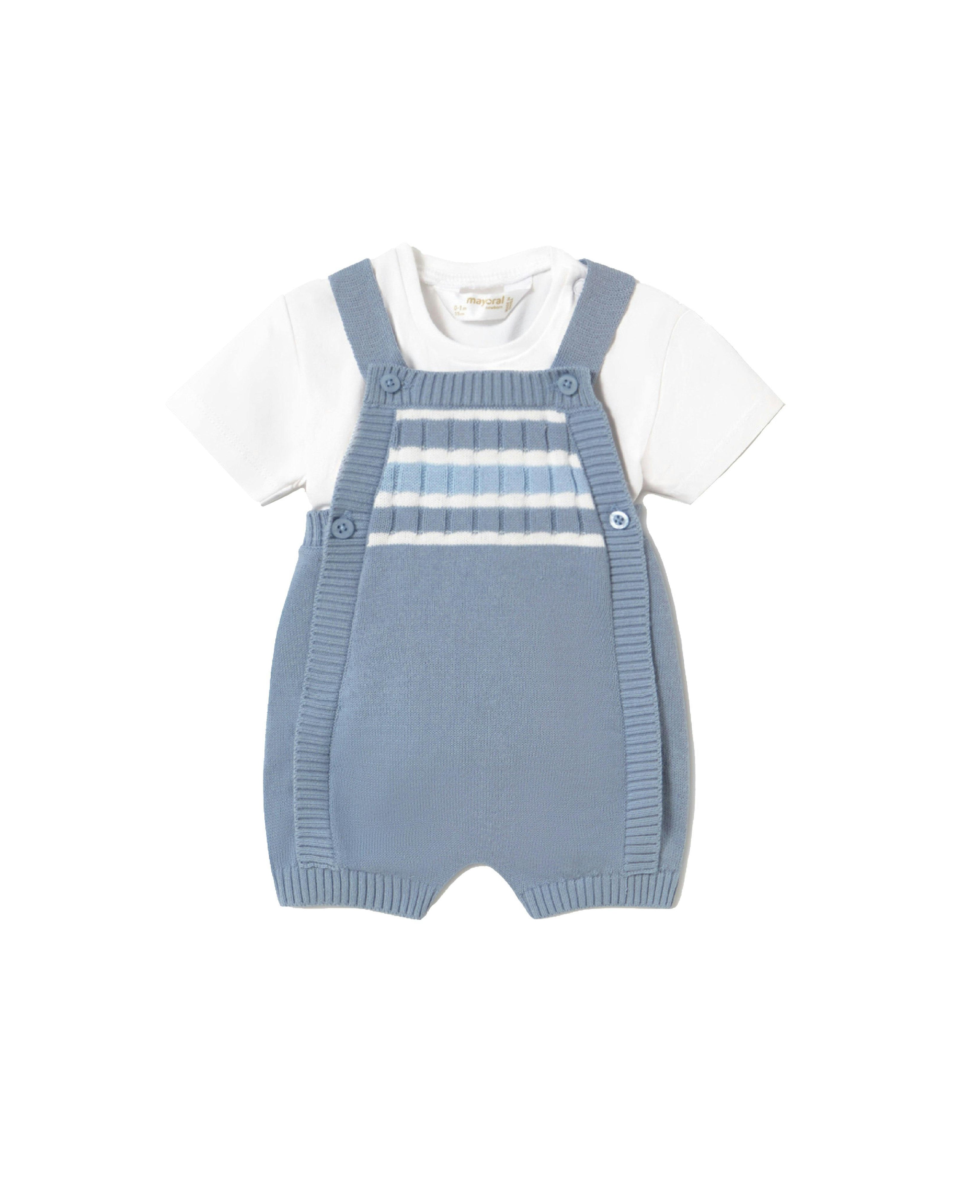 Blue Knitted Baby Romper with Straps