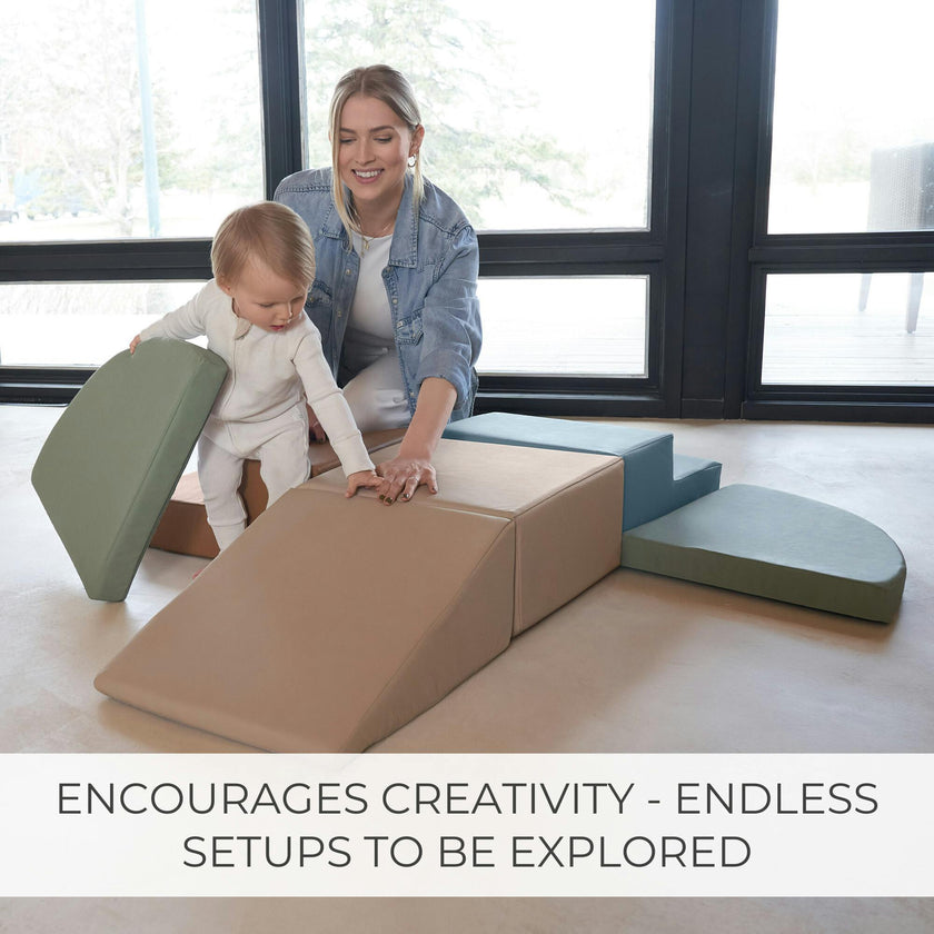 Fun Climbing Toy Set for Toddlers Aged 1-3 - Incl. Crawl Through Tunnel & PU-Leather Climbing Blocks for Indoor Fun - Foam Play Gym for Baby & Kids