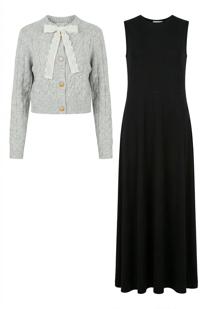 Robe with Knit Cardigan
