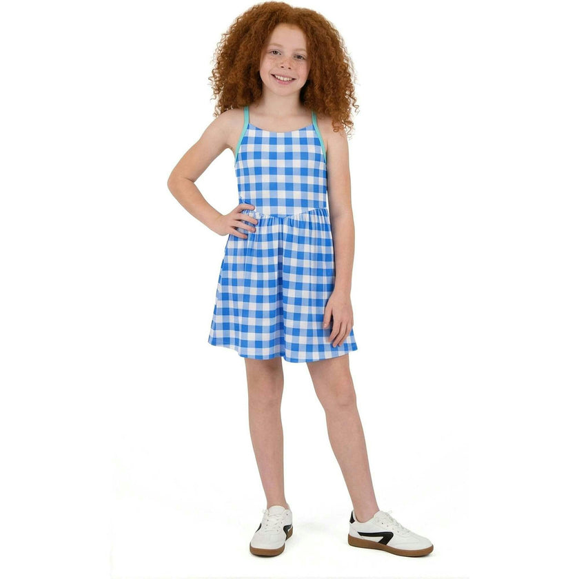 Tween Girls Knit Skort Dress | Blue Gingham
