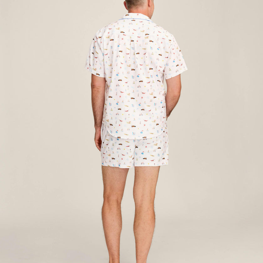 Men's Twill Pajama Short Set in Summer Nostalgia