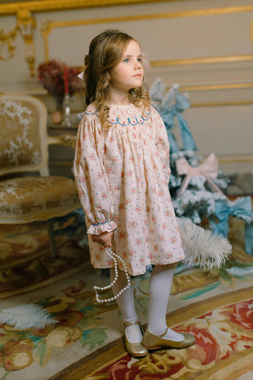 AGATHE FLORAL BISHOP SMOCKED DRESS