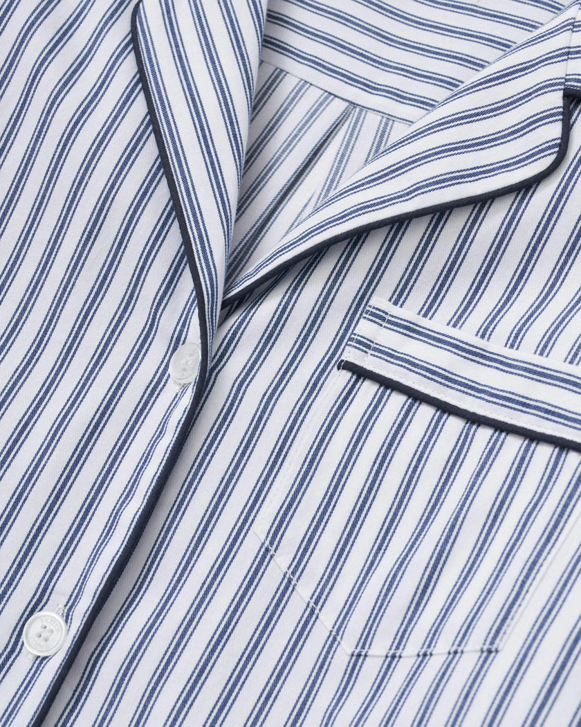 Women's Twill Pajama Set in Navy French Ticking