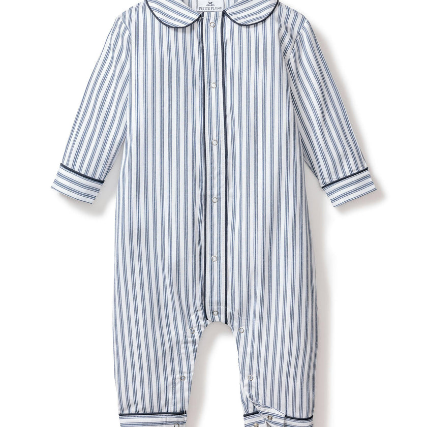 Baby's Twill Cambridge Romper in Navy French Ticking