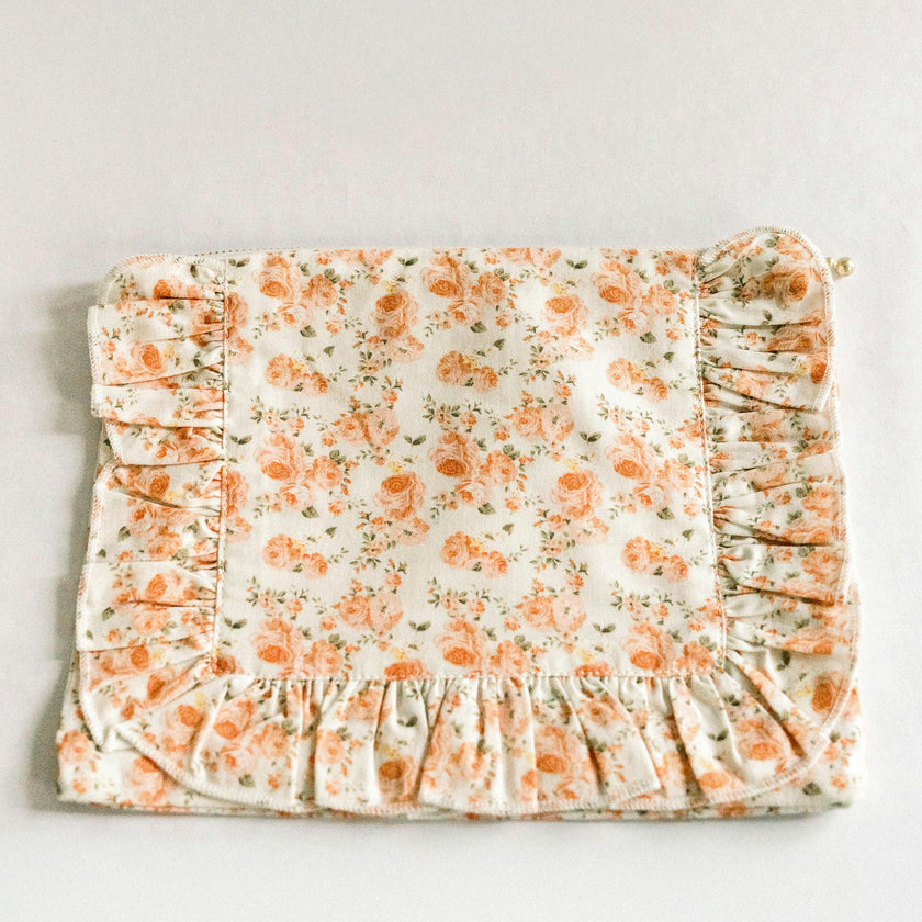Coral Petal Blooms Timeless Floral Ruffle Zipper Pouch
