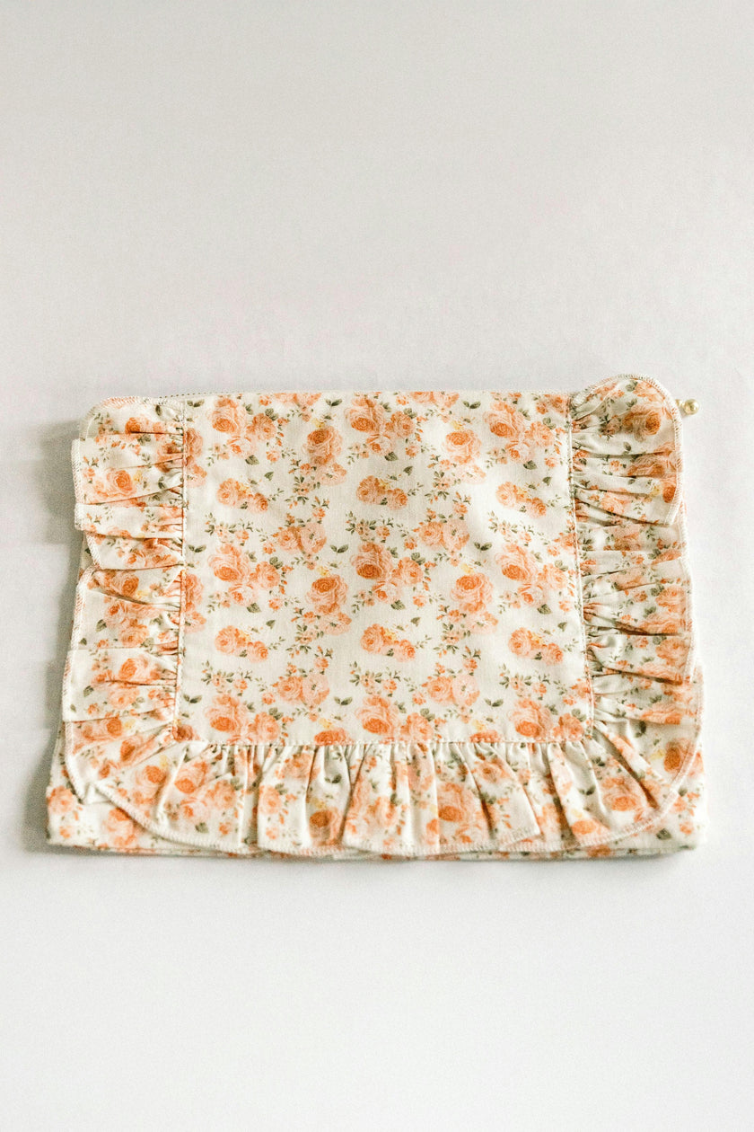 Coral Petal Blooms Timeless Floral Ruffle Zipper Pouch