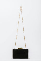 Women's Jen Straw Turquoise Stone Clutch Bag, Black