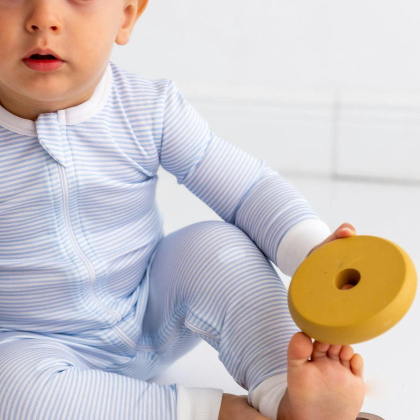 Blue Stripes Pima Cotton Baby One-Piece Pajamas