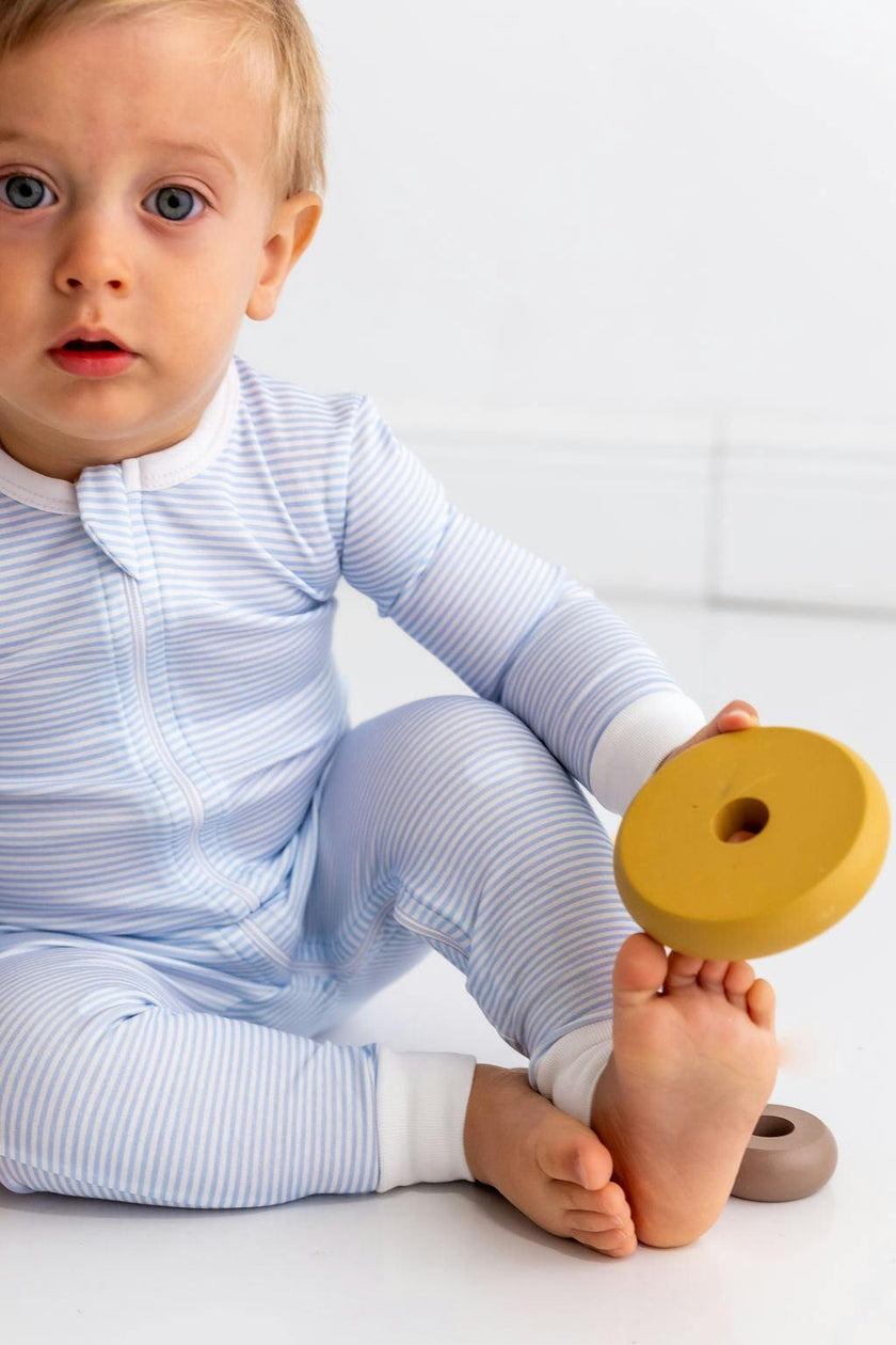 Blue Stripes Pima Cotton Baby One-Piece Pajamas