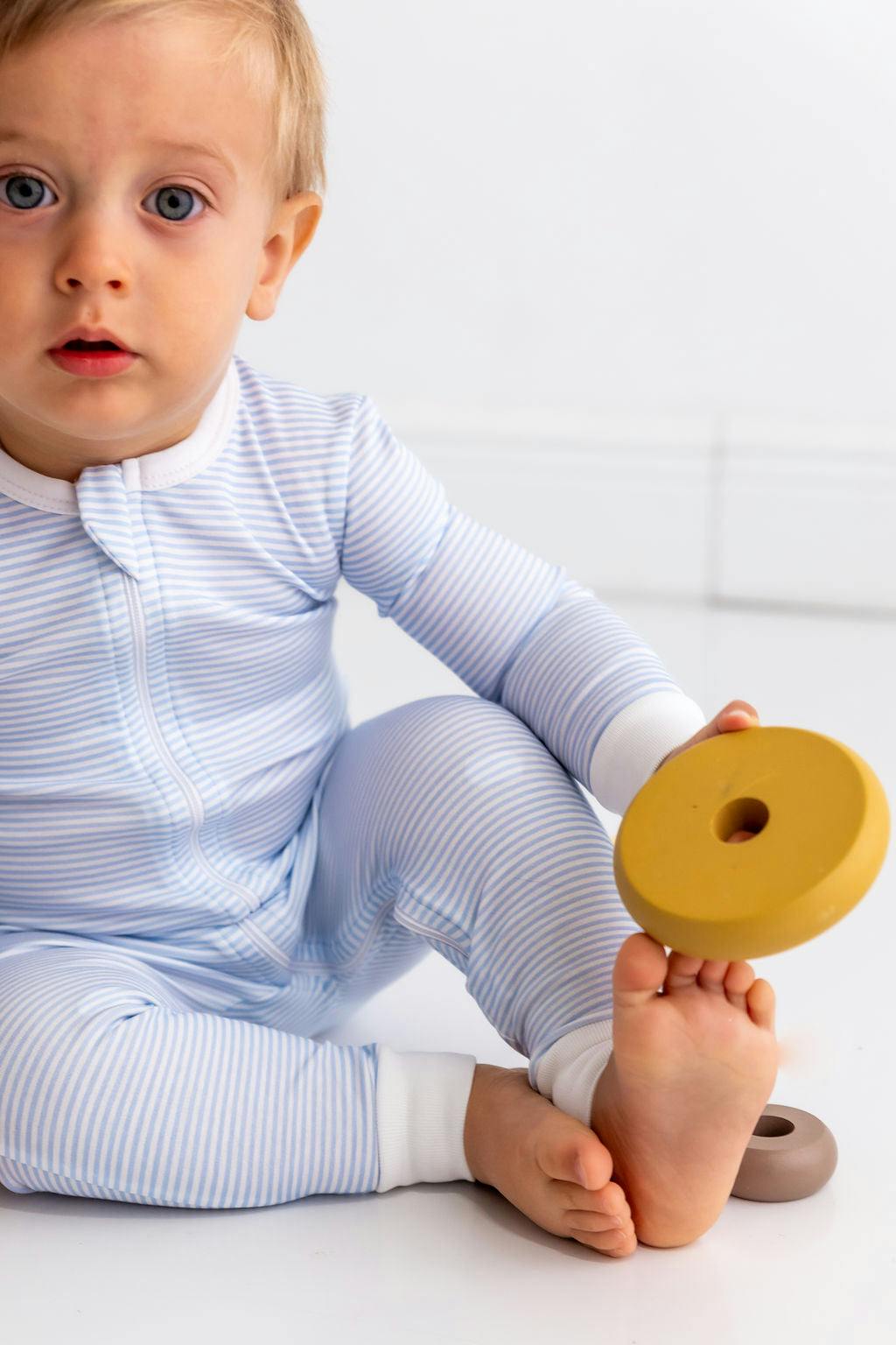 Blue Stripes Pima Cotton Baby One-Piece Pajamas