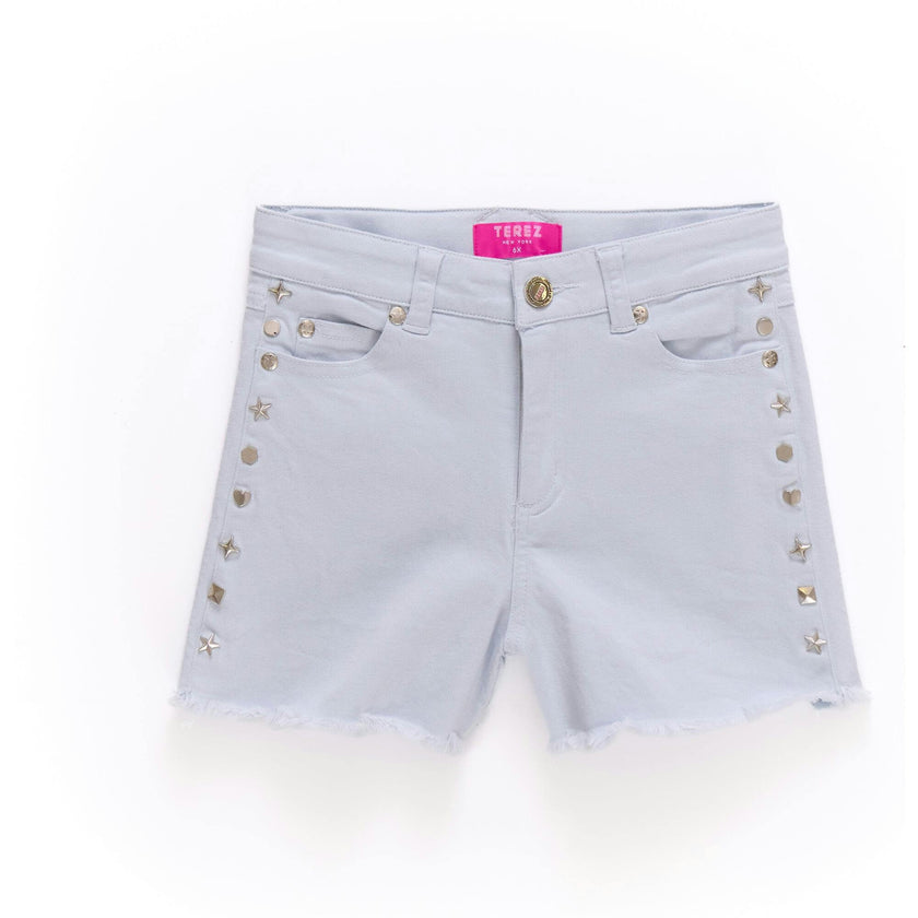 Girls Twill Stud Short in Cloud Blue