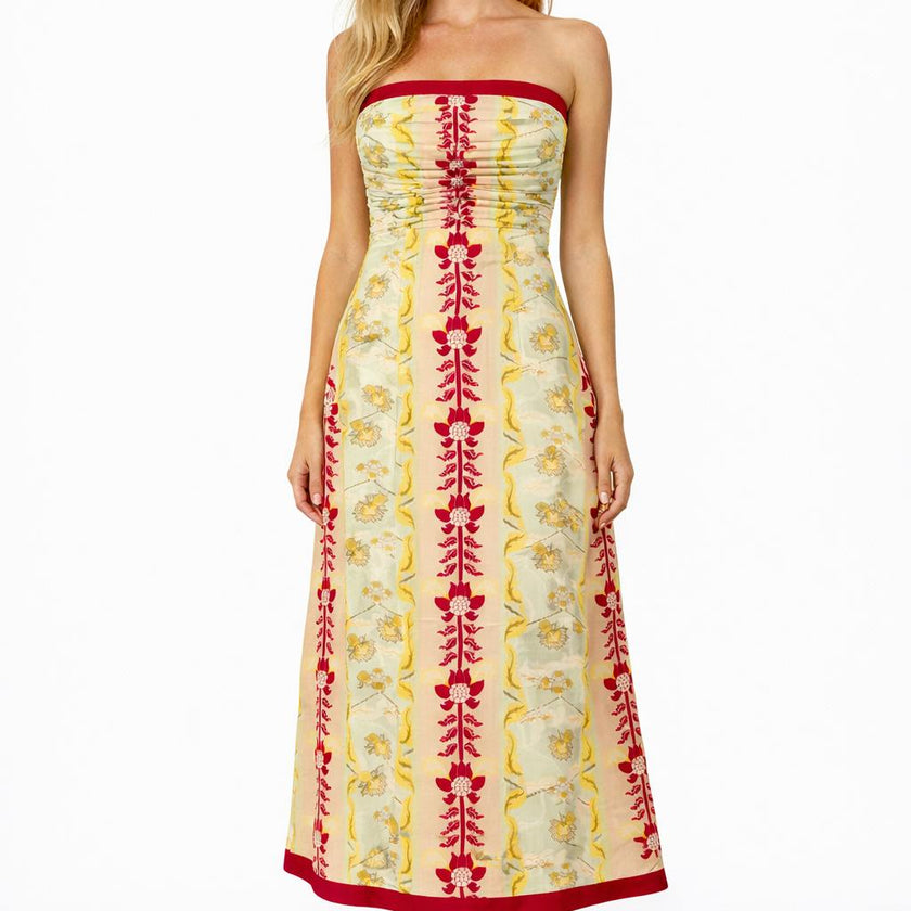 Tess Cabo Smocked Strapless Midi Dress