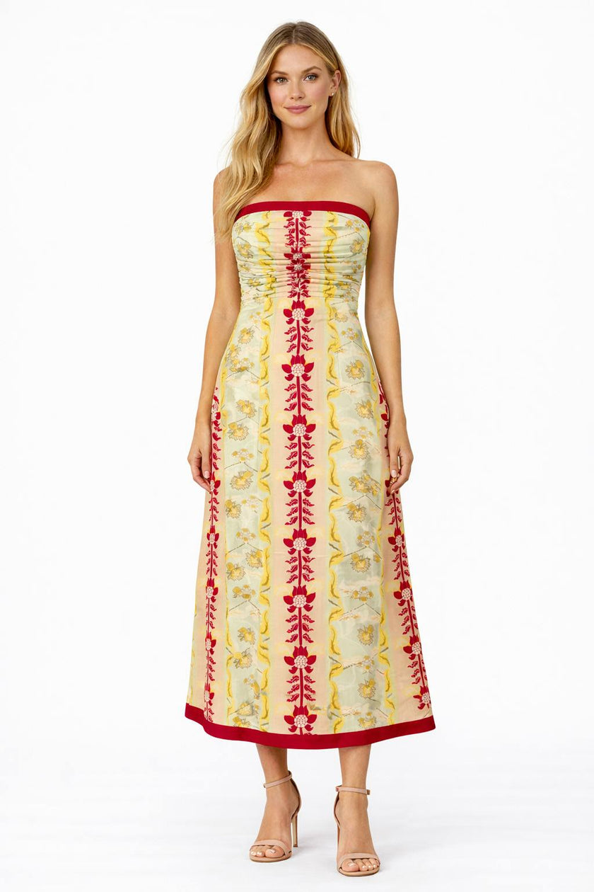 Tess Cabo Smocked Strapless Midi Dress