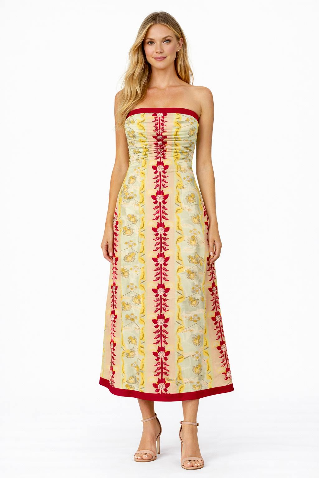 Tess Cabo Smocked Strapless Midi Dress