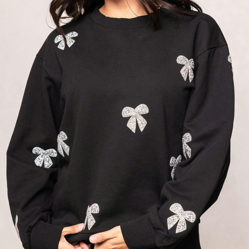 Micah Crew Neck Sweatshirt in Black & Bows