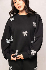 Micah Crew Neck Sweatshirt in Black & Bows