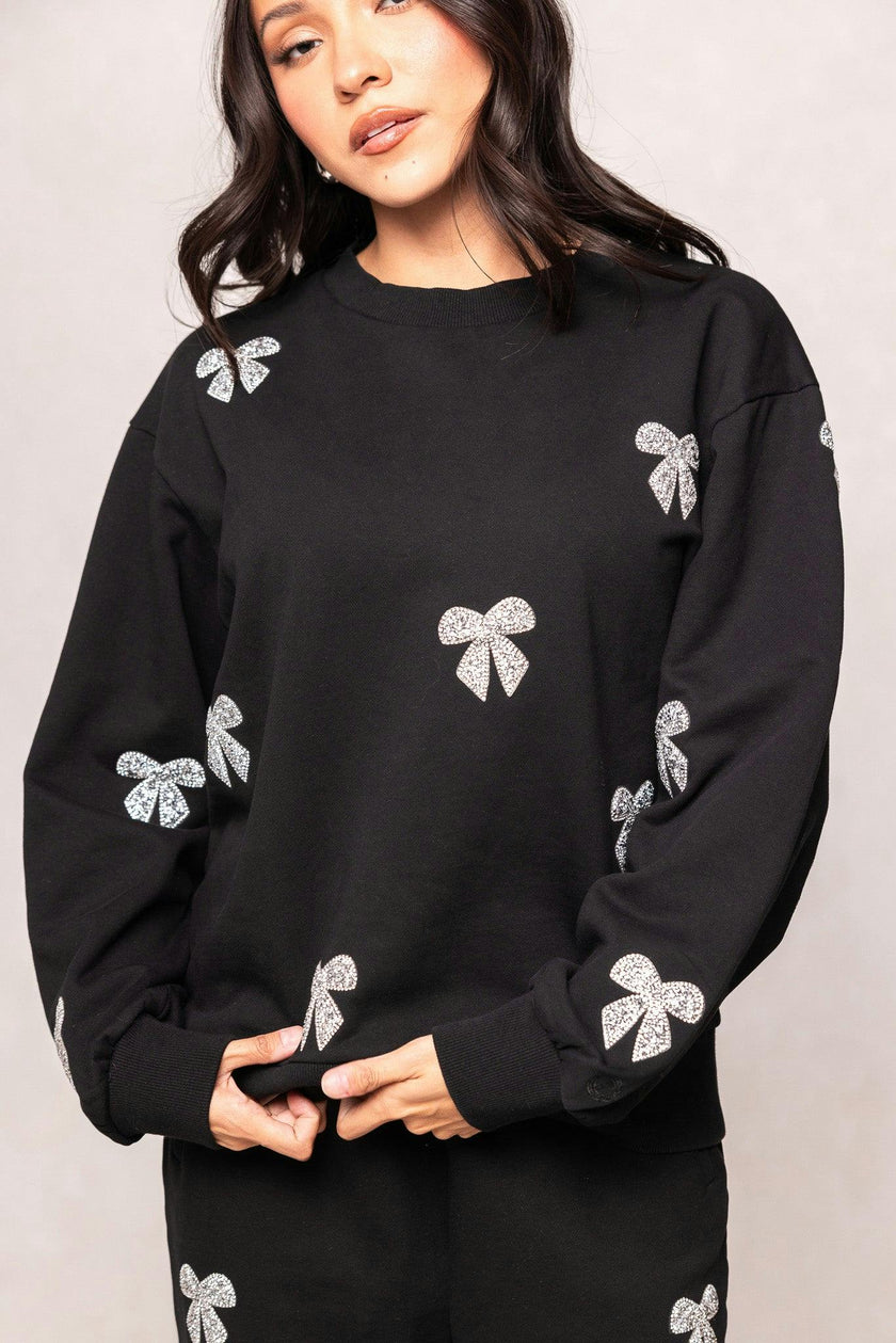 Micah Crew Neck Sweatshirt in Black & Bows