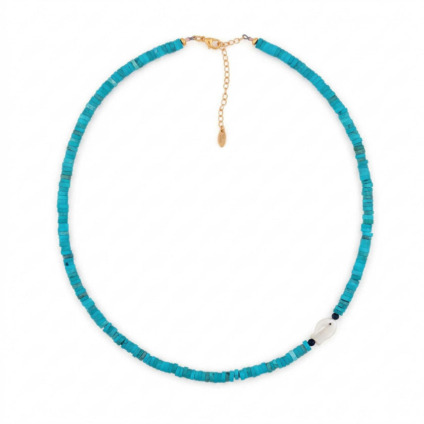 Turquoise & Mother Of Pearl Fish Necklace
