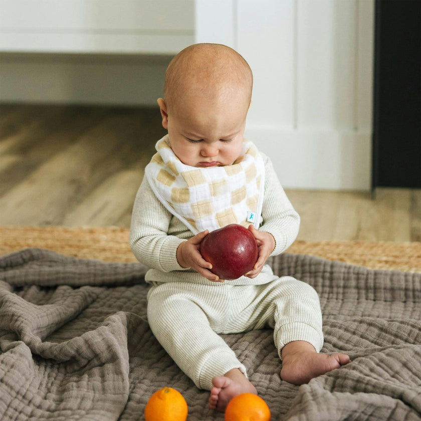 Cotton Muslin + Fleece Bandana Bib 4 Pack - Adobe Checker