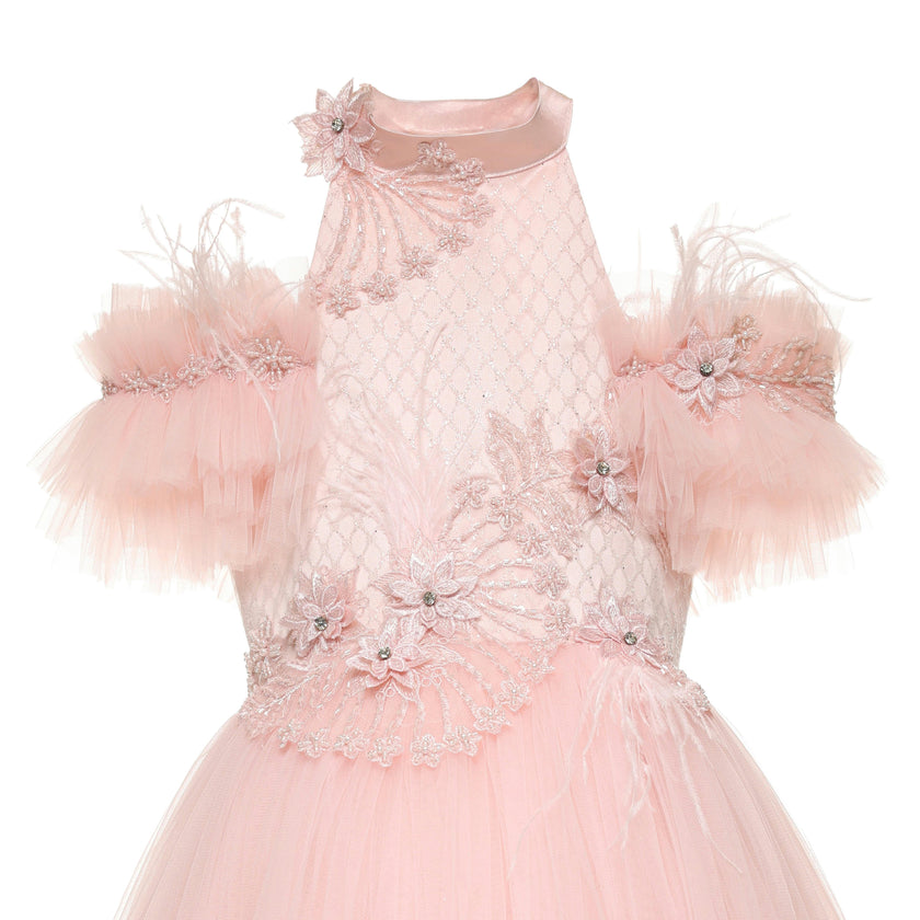 Pink Freya Lace Embellished Tulle Gown