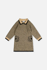 Knit Dress With Collar Beige And Black