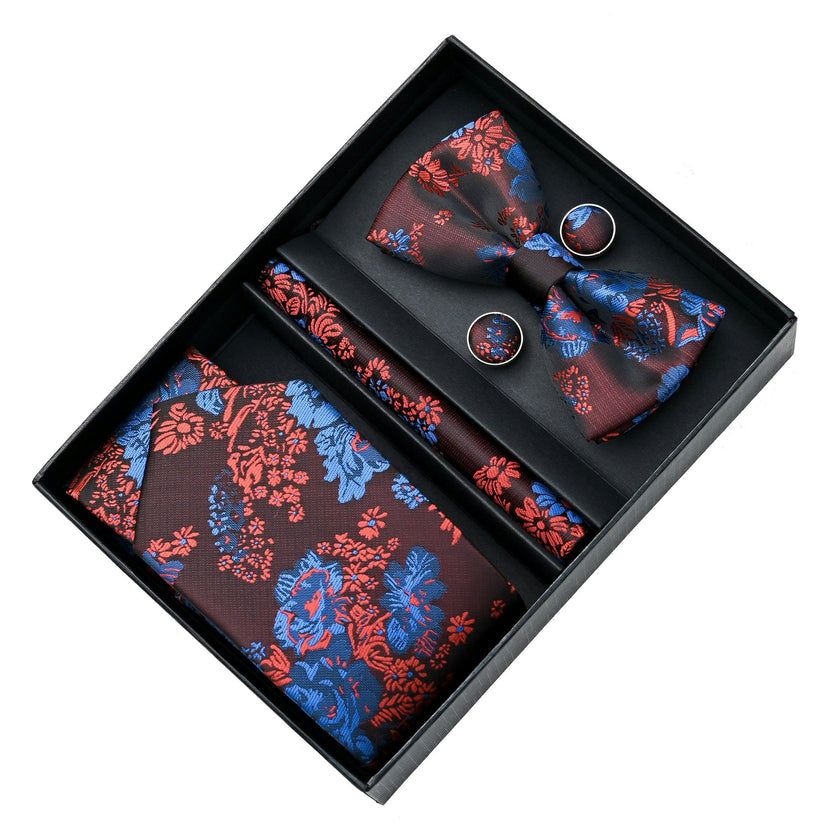 Red and Blue Floral Tie Set