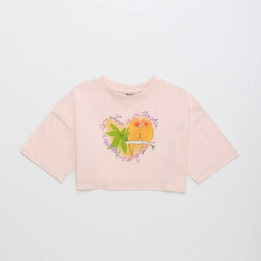 BIRDS CROP TOP BLUSH