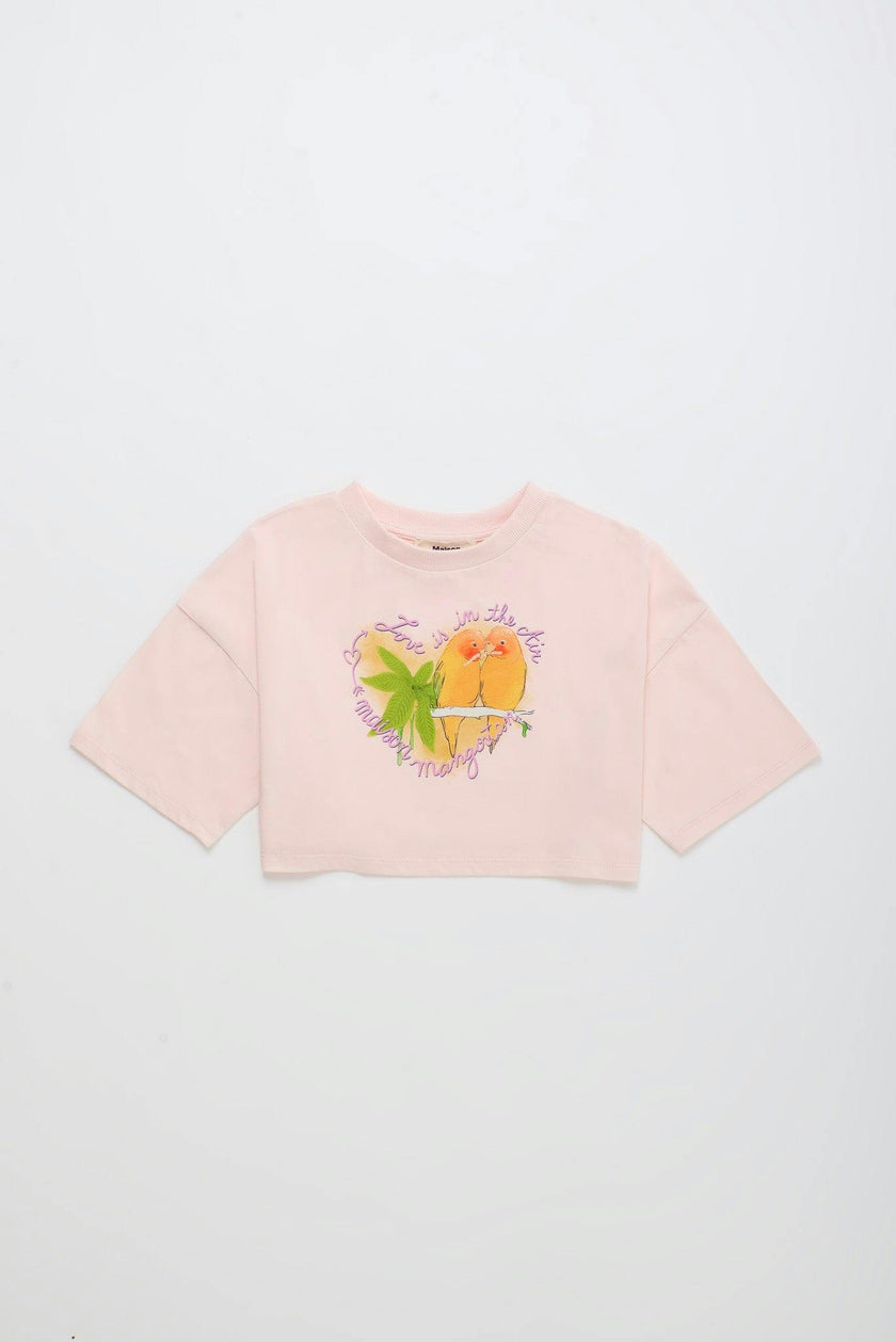 BIRDS CROP TOP BLUSH