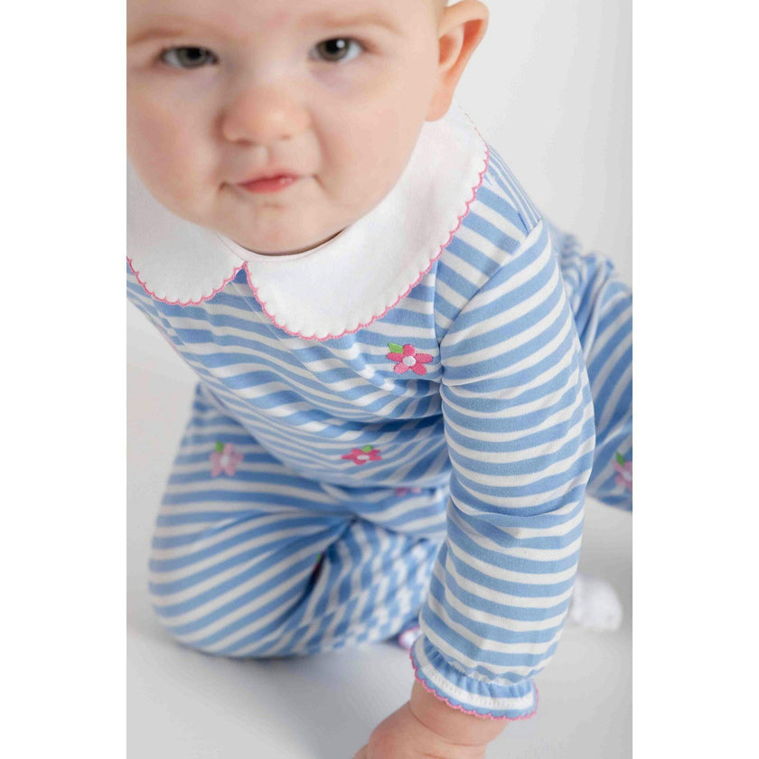 Stripe Knit Longall With Embroidered Flowers
