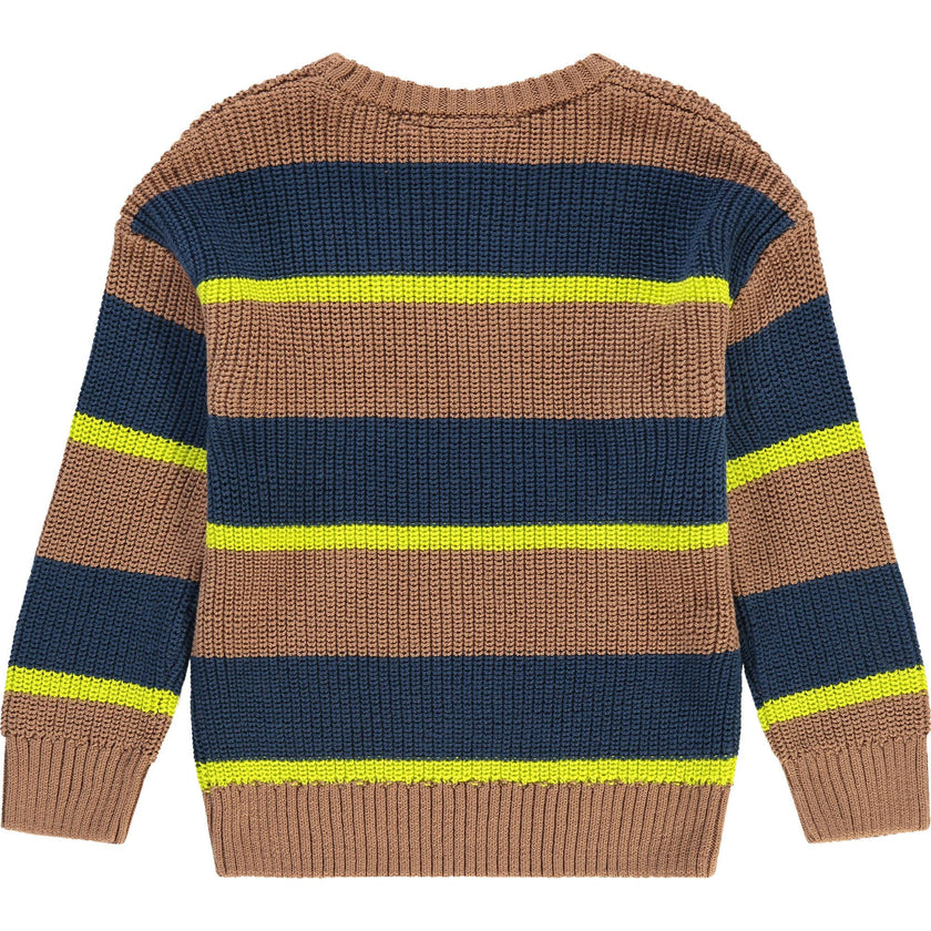 Rib Knit Striped Crew Neck Pull-Over Sweater