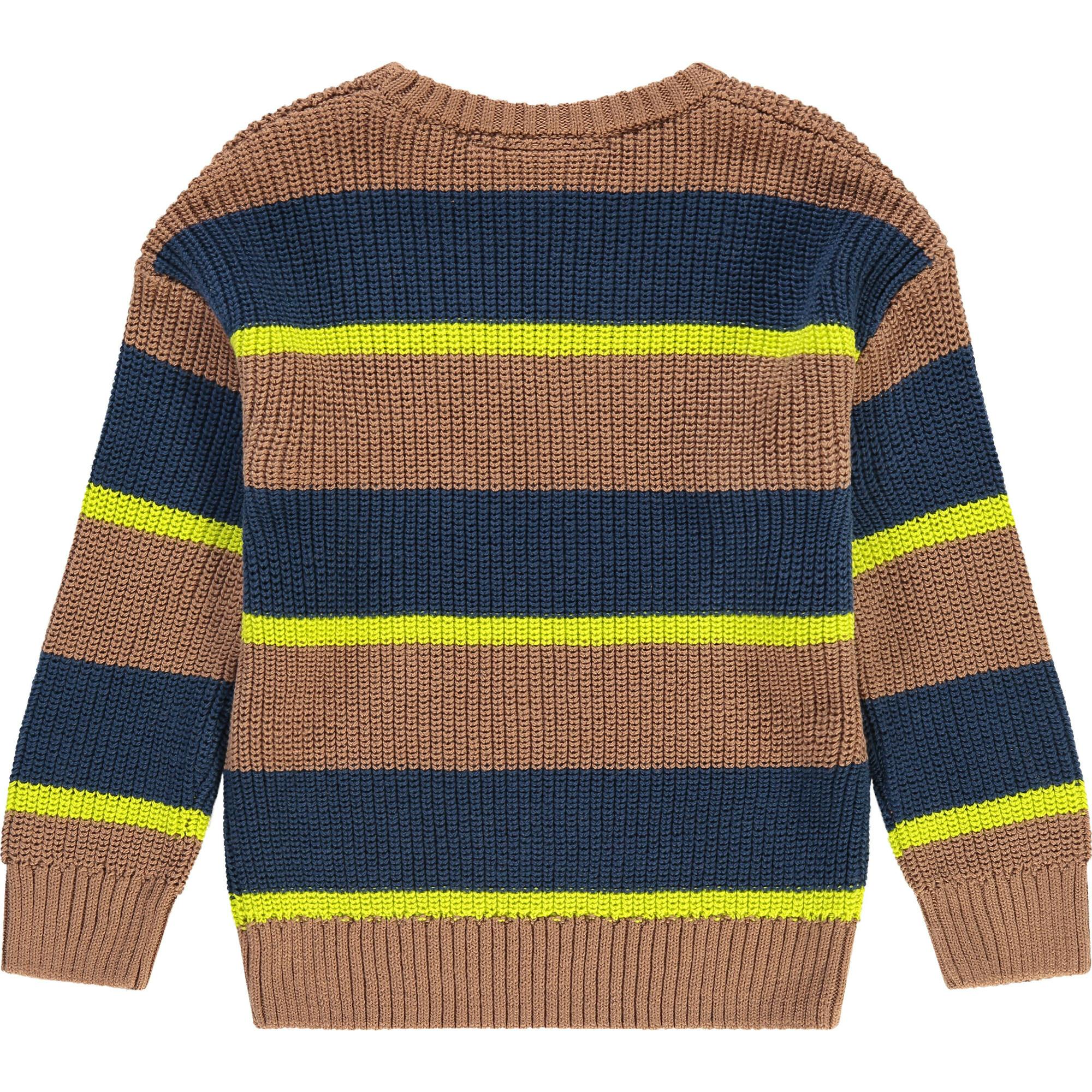Rib Knit Striped Crew Neck Pull-Over Sweater