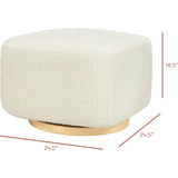 Kiwi Gliding Ottoman in Cream Shearling with Light Wood Base